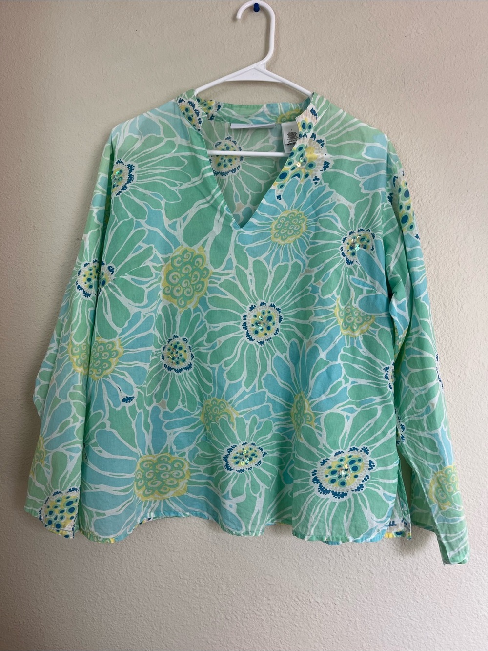 Liz Claiborne First Issue Floral Cotton Tunic Top Coastal Grandmillennial Size 1